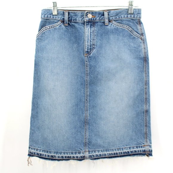 Vintage GAP Denim Skirt Light Wash Raw Hem Western Stitch100% Cotton No Stretch - Picture 2 of 12